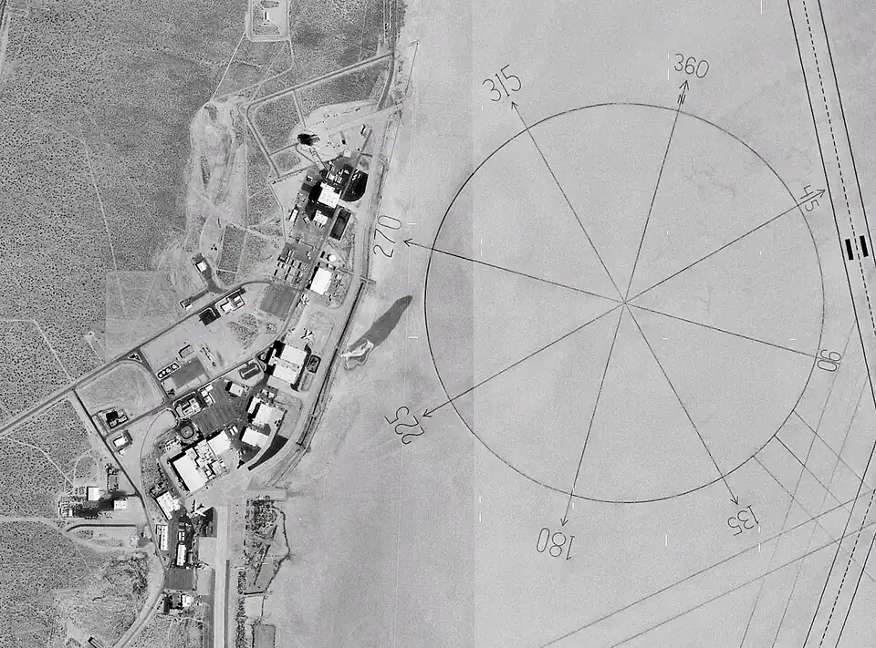 The satellite image of Armstrong Flight Research Center and the Edwards compass rose