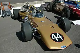 The Eagle 68, powered by a turbocharged Ford Indy V8 engine, driven to 6th place in the 1969 Indianapolis 500 by Joe Leonard