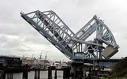 The third Johnson Street Bridge, or "Blue Bridge", closing