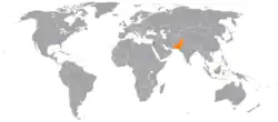 Map indicating locations of Jordan and Pakistan