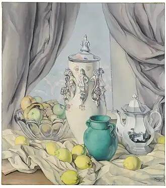 Still Life with Lemons, Pottery and Fruit Bowl; c. 1929, 113 x 100 cm, Prado Museum.