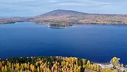 View of the pond and the mountain