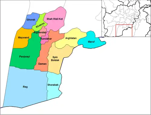 Maruf District as viewed on a map of districts in Kandahar