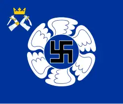 The colour of the Karelian Air Command features, like all Finnish Air Force colours, a swastika within a winged circle. The identifying device is a small coat of arms of Karelia