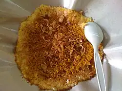 Kerak telor, spicy coconut omelette.