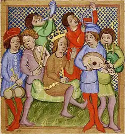 1417, Czechoslovakia. Hunting horn played in troubadour band before King David.