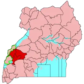 Location of Toro (red) in Uganda (pink).