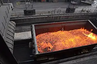 Glowing coke on its way to the cooler.