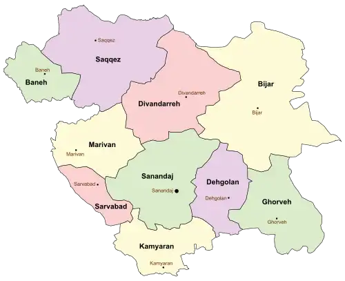 Location of Baneh County in&nbsp;Kurdistan&nbsp;province (top&nbsp;left,&nbsp;green)