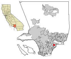 Location of South Whittier in Los Angeles County, California.