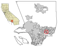 Location of West Puente Valley in Los Angeles County, California