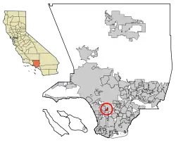 Location of Westmont in Los Angeles County, California.