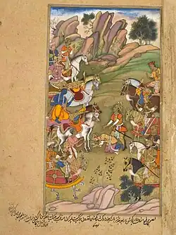 Anusalva defeat by Vrishaketu surrender to Krishna. Artist Lohanga