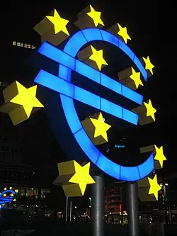 Image 34The Euro symbol shown as a sculpture outside the European Central Bank (from Symbols of the European Union)