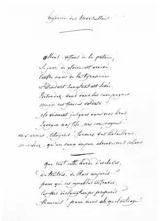 Manuscript of La Marseillaise