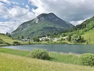 A general view of La Thuile and the lake
