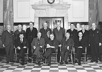 Image 12The 1935 Labour Cabinet. Michael Joseph Savage is seated in the front row, centre. (from History of New Zealand)