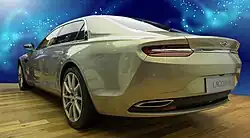 Closeup of the rear three-quarters view of the Lagonda Taraf