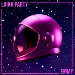 The cover artwork for "Laika Party". The cover features a pink astronaut helmet amongst a background of outer space.