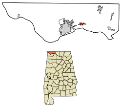 Location of Killen in Lauderdale County, Alabama.