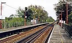 A railway station with two platforms