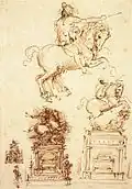 Three draft sketches in sepia for an equestrian monument, Leonardo da Vinci 1508–10