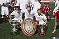 Lincoln Red Imps players with 2014 silverware