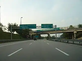 Linkedua Expressway in Malaysia after the Singapore–Malaysia Second Link Bridge, in the northbound direction.