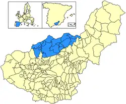 Location of Los Montes in the province of Granada, Andalusia, Spain