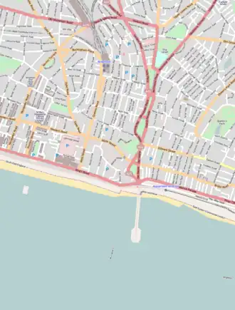 Map of Brighton with mark showing the location of the Grand Hotel, Brighton