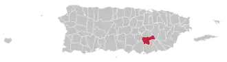 Map of Puerto Rico highlighting Cayey Municipality