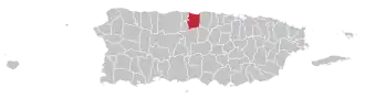 Map of Puerto Rico highlighting Manatí Municipality