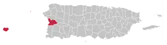 Map of Puerto Rico highlighting Mayagüez Municipality