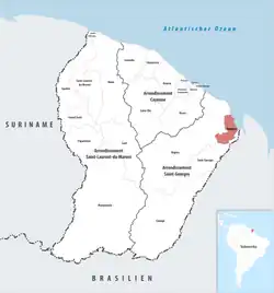 Location of the commune (in red) within French Guiana