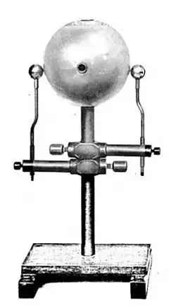 Spark oscillator ball used by Oliver Lodge in 1894 to generate 25&nbsp;cm ( 1.2&nbsp;GHz) microwaves
