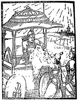 After the death of Dronacharya, his son Ashwathama used Narayanashtra against Pandava forces. Lord Krishna advised the Pandavas to immediately drop their weapons and utterly surrender to the great astra of Lord Vishnu to stop the Narayanastra but Bhima refused to surrender. Then Krishna and Arjun began forcibly to take off all weapons from Bhima and to dragg him down from his chariot.