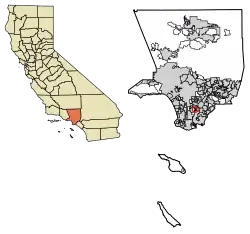 Location of East Rancho Dominguez in Los Angeles County, California.