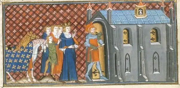 Louis VI of France visiting St. Denis (14th-century illustration)