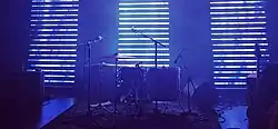 A stage set up with instruments