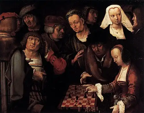 Image 4Lucas van Leyden, c. 1508, The Game of Chess, oil on oak, 27 x 35 cm, Gemäldegalerie, Berlin (from Chess in the arts)