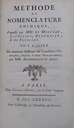 Title page of "Méthode de Nomenclature Chimique"