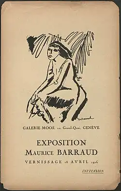 Catalogue d'exposition Maurice Barraud, Galerie Moos, 10, Grand-Quai, Genève, 18 avril 1916. Numérisation Bibliothèque d'art et d'archéologie (BAA), Genève