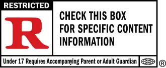 R rating symbol and block