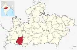Location of Khargone district in Madhya Pradesh