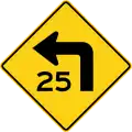 W1-1a (I) Turn left (25 mph speed limit)