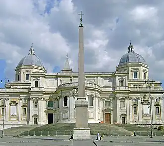 Esquiline obelisk, originally on the western flank of the mausoleum. Found in 1527 and removed in 1587 to Santa Maria Maggiore by Pope Sixtus V.
