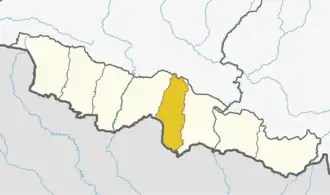 Mahottari District (dark yellow), in Madhesh Province