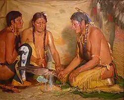 Joseph Henry Sharp, Making Sweet Grass Medicine, Blackfoot Ceremony, ca. 1920, Smithsonian American Art Museum, Washington, D.C.