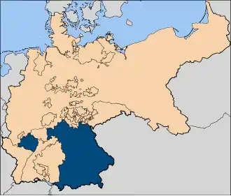The Kingdom of Bavaria in 1914, as part of the German Empire