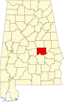 Map of Alabama highlighting Elmore County